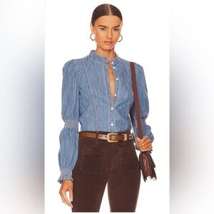 NEW ~ Veronica Beard ~ Dalton Smocked Sleeve Denim Shirt ~ 6